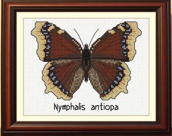 Mourning Cloak butterfly cross stitch pattern BOGO free, collection of 12 butterflies, PDF pattern