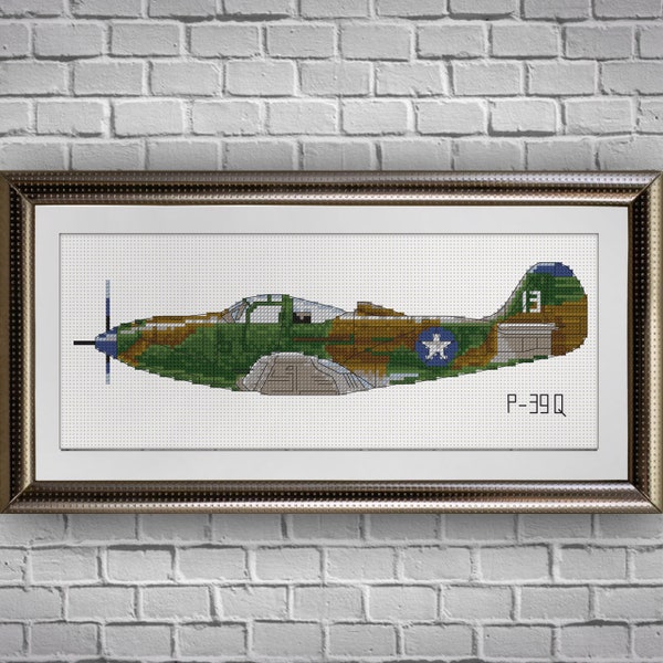 WW2 USAF plane cross stitch pattern BOGO free, aviation cross stitch, P39 Airacobra PDF pattern