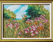 Sommer-Feld-Stickerei, Perlen Malerei und Kunst arbeiten Wand Dekor Wohnzimmer Dekor Geschenk für She Hand Stickerei Sommer Wand Kunst Einweihungsparty