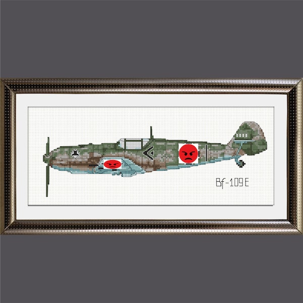 WW2 German plane cross stitch pattern BOGO free, aviation cross stitch, Bf 109 PDF pattern