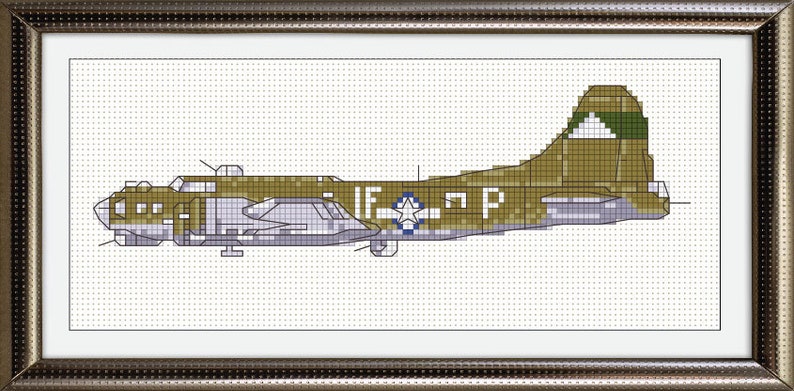 WW2 B17 Flying Fortress cross stitch pattern BOGO free, aviation memorabilia, vintage plane PDF pattern image 1