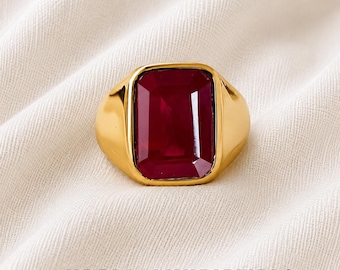 Natural Ruby Signet Ring, signet ring, 925 Solid Sterling Silver Ring, 22K Gold Filled Ring, Handmade Silver Ring