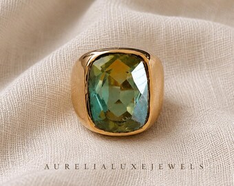 Tourmaline Ring, signet ring, 925 Solid Sterling Silver Ring, 22K Gold Filled Ring, Handmade Silver Ring