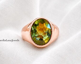 Tourmaline Ring, signet ring, 925 Solid Sterling Silver Ring, 22K Gold Filled Ring, Handmade Silver Ring