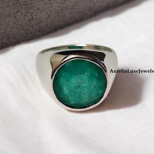 Emerald Round Gemstone Ring, signet ring, 925 Solid Sterling Silver Ring, 22K Gold Filled Ring, Handmade Silver Ring, Emerald Ring