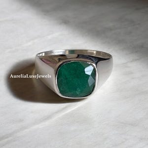 Emerald Gemstone Ring, signet ring, 925 Solid Sterling Silver Ring, 22K Gold Filled Ring, Handmade Silver Ring, Emerald Ring