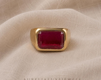 Natural Ruby Signet Ring, signet ring, 925 Solid Sterling Silver Ring, 22K Gold Filled Ring, Handmade Silver Ring