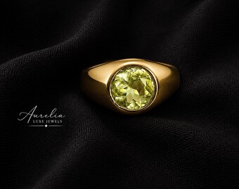 Anillo de gema de apatita verde natural, anillo de sello, anillo de plata de ley 925 maciza, anillo chapado en oro de 22 quilates, anillo de plata hecho a mano