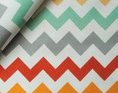 Cotton fabrics chevron zig-zag mint Orange White
