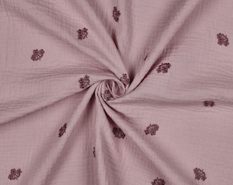 Muslin Fabric Floral Mauve Embroidery – 100% Cotton from 0,5 Meter