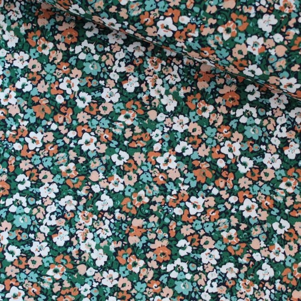 Viscose stof kleine bloemen - groen - vanaf 0,5 meter