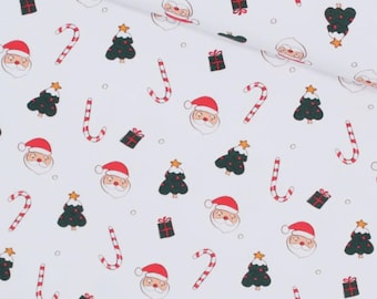 French Terry Weihnachtsmann, Weihnachtsstoff mit Geschenken, Sommersweat Kinderstoff, Baumwollstoff Meterware, OEKO-TEX ab 0,5 Meter