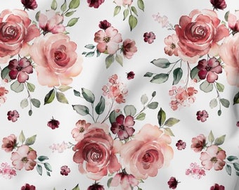 Cotton fabric watercolor roses bordeaux 0.5 meters