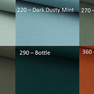 Bündchen Nummer 210 - Dusty Mint, 220 - Dark Dusty Mint, 270 - Khaki, 280 - Army, 290 - Bottle, 360 - Toffee