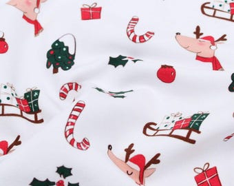 French Terry Reh Weihnachtsstoff, Sommersweat mit Rehen, Weihnachtsstoff Kinder, Baumwollstoff Meterware, OEKO-TEX Stoff ab 0,5 Meter