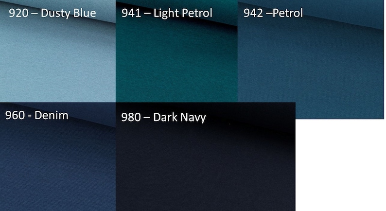 Bündchen Nummer 920 - Dusty Blue, 941 - Light Petrol 942 - Petrol, 960 - Denim, 980-Dark Navy