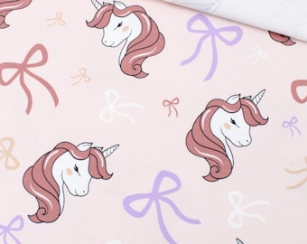 Jersey fabric unicorn children's fabric cotton jersey OEKO-TEX by the meter unicorns bows baby fabric girls jersey elastic