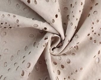 Cotton fabric embroidery holes - sand beige from 0.5 meters