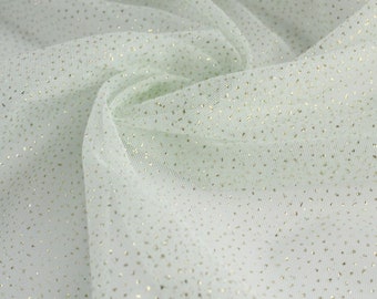Soft tulle fabric with golden glitter in mint green - from 0.5 meters