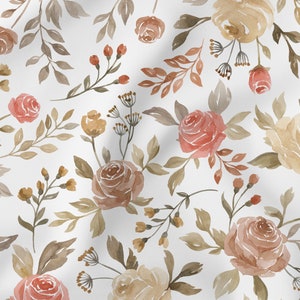 Cotton fabric roses beige from 0.5 meters - Oeko-Tex