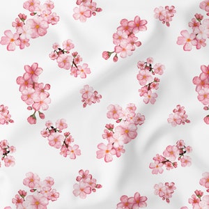 Katoenen stof kersenbloesem sakura bloemen in lichtroze op een witte achtergrond OEKO-TEX - vanaf 0,5 meter