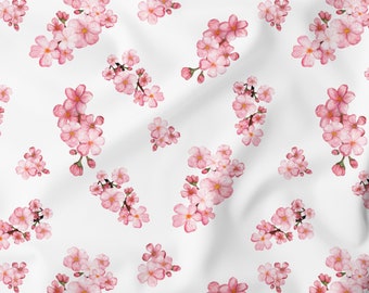 Tissu en coton fleurs de cerisier fleurs de sakura rose tendre sur fond blanc OEKO-TEX - à partir de 0,5 mètre