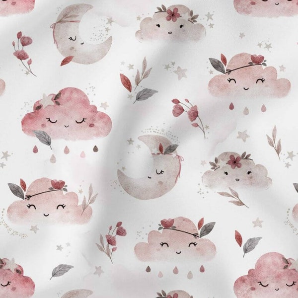 Cotton fabric children's fabric clouds boho in pink old pink OEKO-TEX from 0.5 meters