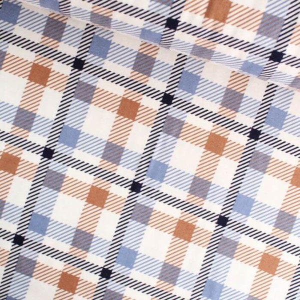 Weicher Flanellstoff Flanell Karomuster in Blau-Cinnamon Oeko-Tex ab 0,5 Meter