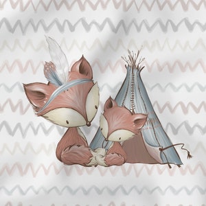 Mini pannello in tessuto di cotone Forest Friends Fox Family Tenda Bianco 25 x 25 cm Patchwork