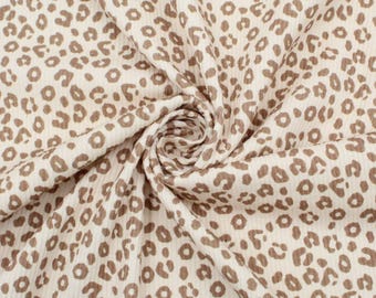 Ribbed jersey fabric with leopard print, beige, sold by the meter; elastic cotton jersey fabric; animal print fabric; ribbed jersey; mini leopard print