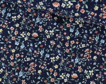 Remnant 41 cm cotton jersey jersey small flowers flower meadow on blue background