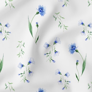 Cotton fabric cornflowers blue green 0.5 meters - OEKO-TEX