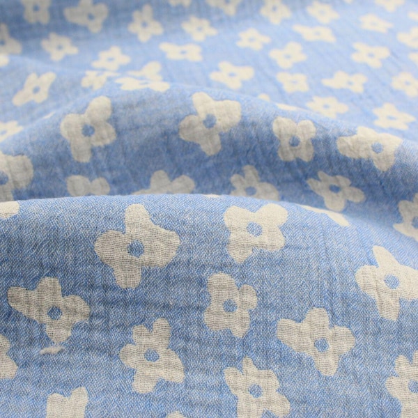 Chutes de tissu, restes de stock, mousseline, fleurie, bleue – tissu en coton double face, certifié OEKO-TEX
