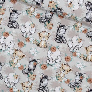 French Terry Premium Sommersweat Safari Tiere Zebra Elefant Löwe  - ab 0,5 Meter