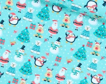 French Terry Winterwaldzauber, Weihnachtsstoff türkis, Sommersweat Kinderstoff, Weihnachtsstoff Baby, OEKO-TEX ab 0,5 Meter