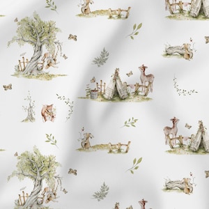 Baumwollstoff Zauberwald Waldtiere Waldfreunde Hase Eichhörnchen Hirsch Schmetterling OEKO-TEX ab 0,5 Meter