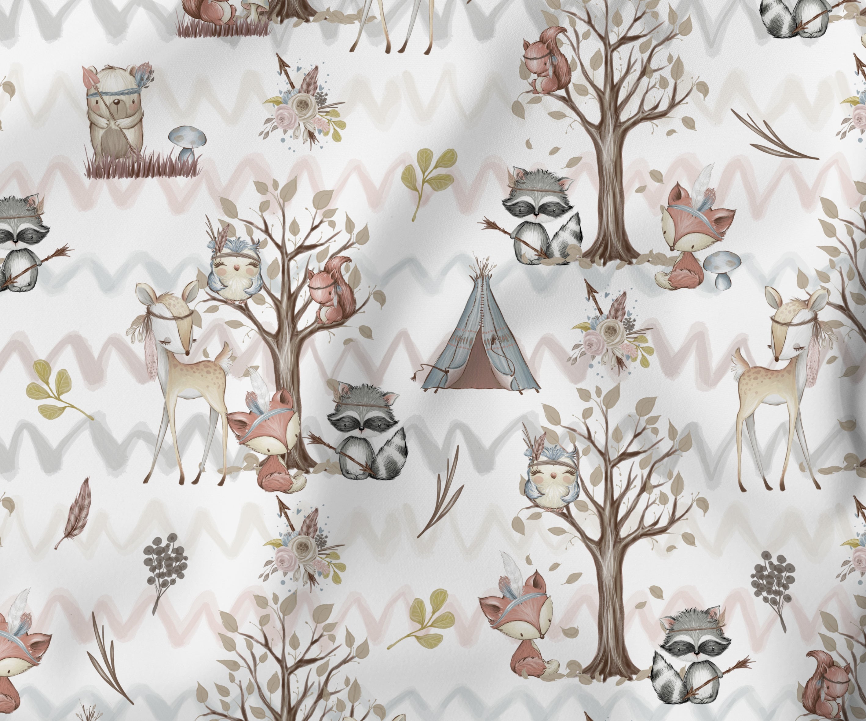 Cotton fabric cotton fabric children's fabric forest friends forest animals fox Bambi bunny raccoon