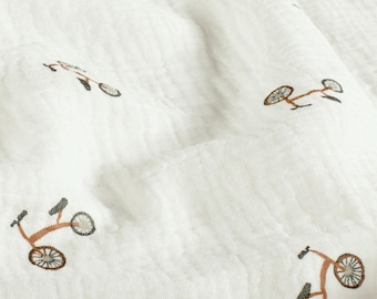 Muslin Fabric Bicycles Off-White – 100% Cotton from 0,5 Meter