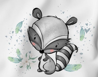 Cotton fabric panel Forest Friends Raccoon