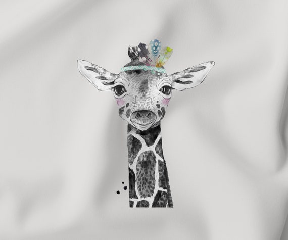 Fabric Cotton Fabric PANEL Fabric Panel Giraffe With Feathers