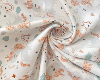 Baumwollstoff Einhorn Regenbogen | Kinderstoff 100 % Baumwolle | OEKO-TEX | Stoff für Babydecke, Bettwäsche, Patchwork ab 0,5 Meter