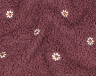 Teddystoff mit Blumen, Teddyplüsch Meterware, Teddy Bouclé Stoff, Blumenstoff, Kuschelstoff, Stoff zum Nähen ab 0,5 Meter