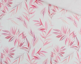 Baumwollstoff Rosa Blätter Meterware | Floraler Baumwollstoff | OEKO-TEX | Stoff für Baby, Deko, Patchwork, Taschen & DIY ab 0,5 Meter