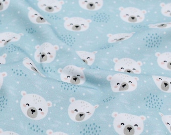 French Terry Bärengesichter Blau, Sommersweat Kinderstoff, Baumwollstoff mit Bärenmotiv, Sweatstoff Meterware ab 0,5 Meter
