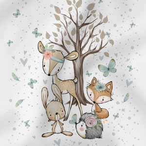 Cotton panel 75 x 100 cm Forest Friends Deer Rabbit Fox Hedgehog - Oeko Tex