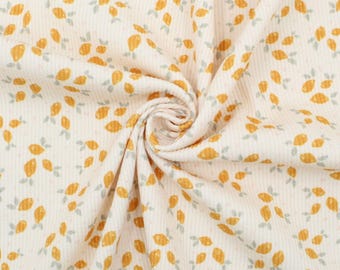 Ribbed jersey fabric with lemon pattern, sold by the meter, elastic cotton jersey for summer, children's fabric with lemon pattern