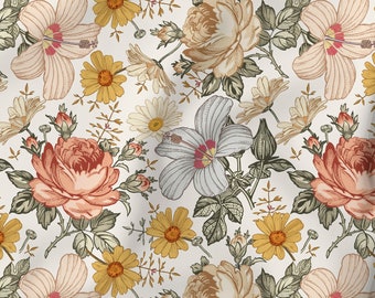 Remnant 84 cm cotton fabric vintage flowers OEKO-TEX