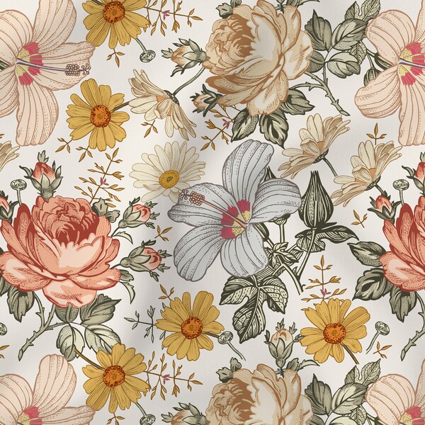 Tissu coton fleurs vintage OEKO-TEX à partir de 0,5 mètres