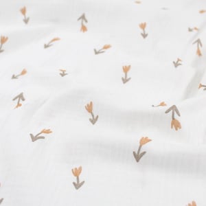 Musselin Stoff kleine Tulpen | Ecru ab 0,5 Meter