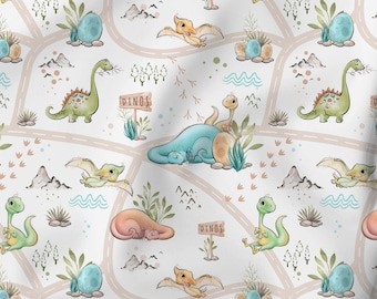 Jersey Stoff Dinosaurier weiß – Baumwolljersey Dino Freunde OEKO-TEX Kinderstoff Meterware